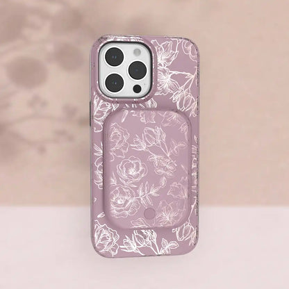 Dusty Rose Chrome Floral Portable MagSafe Charger Power Pack