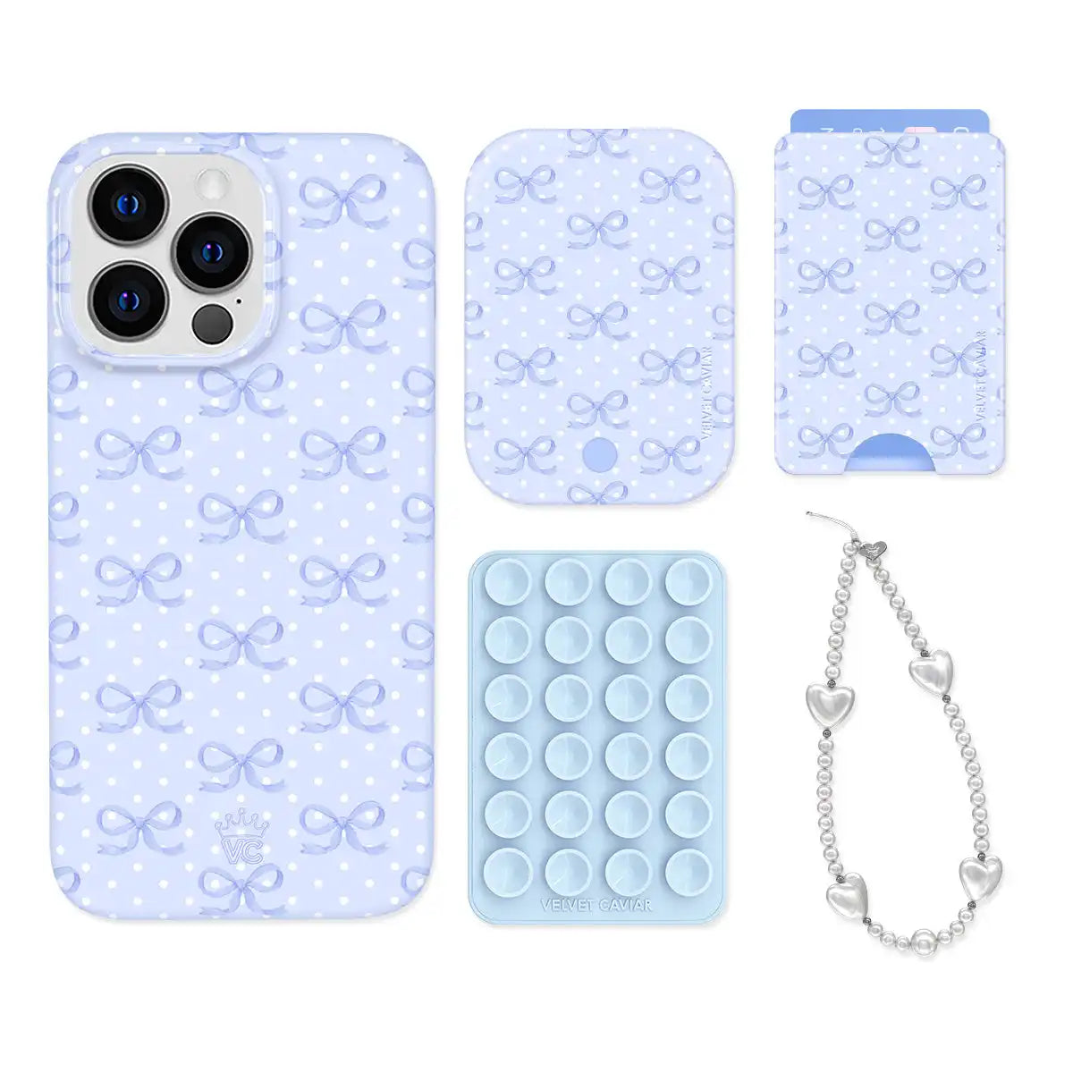 Lovely Blue Bows iPhone Bundle Set - Wallet