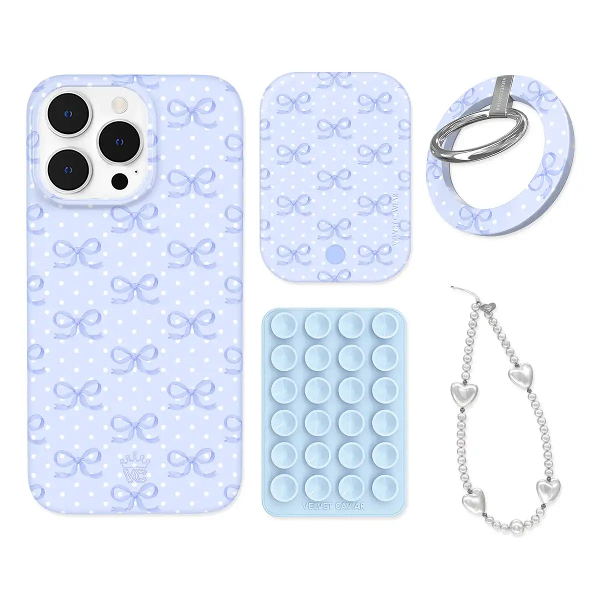 Lovely Blue Bows iPhone Bundle Set - Grip