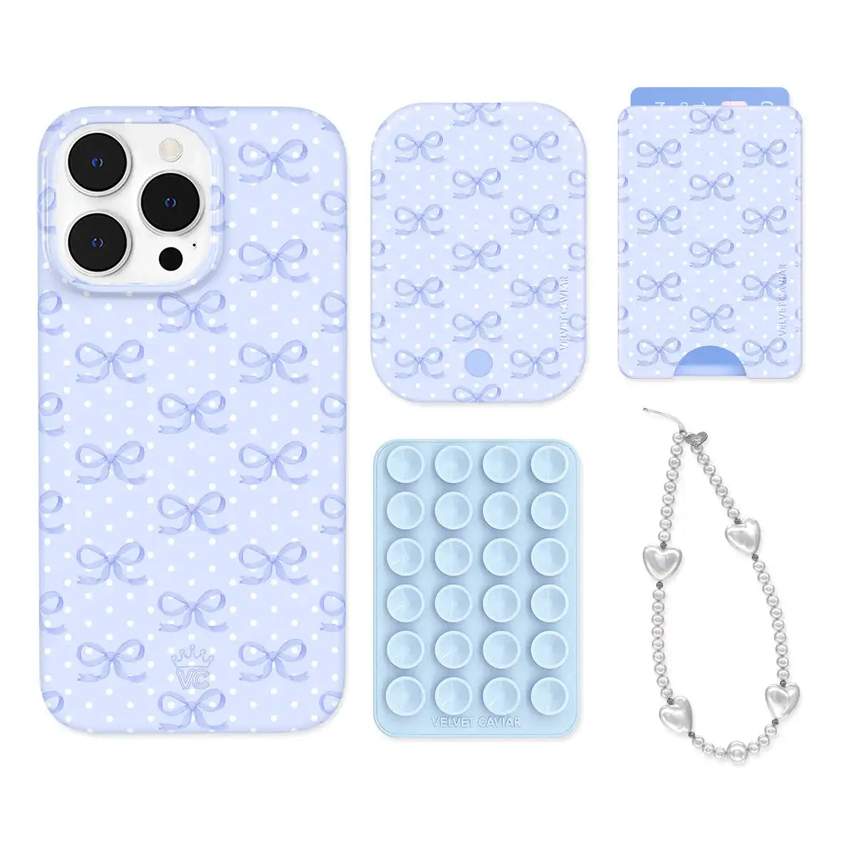Lovely Blue Bows iPhone Bundle Set - Wallet