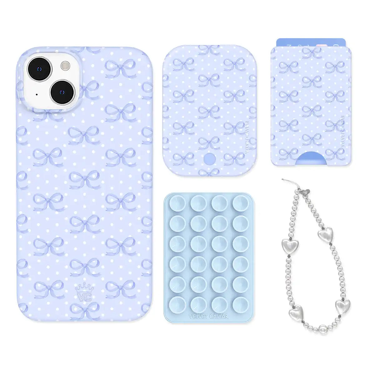 Lovely Blue Bows iPhone Bundle Set - Wallet