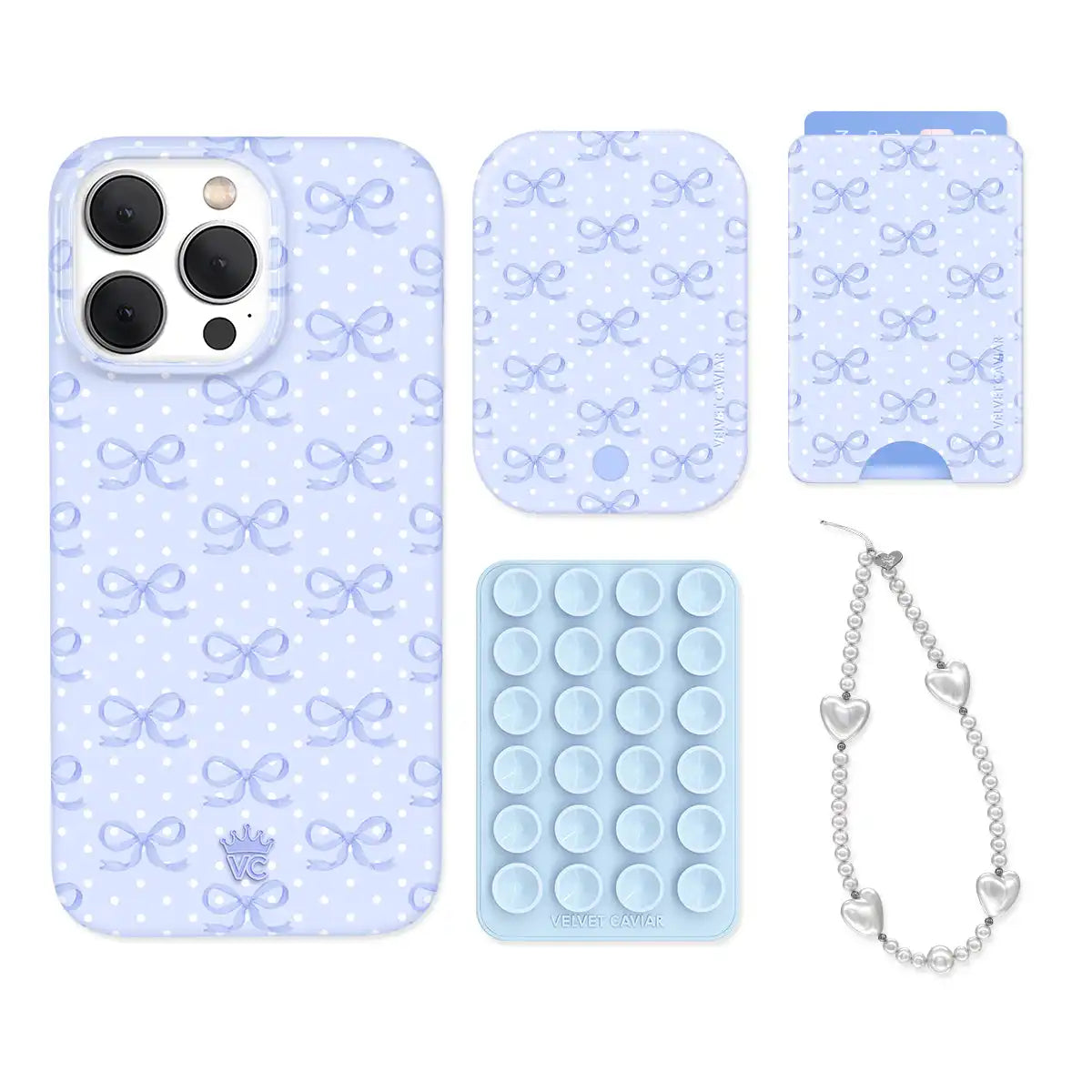 Lovely Blue Bows iPhone Bundle Set - Wallet