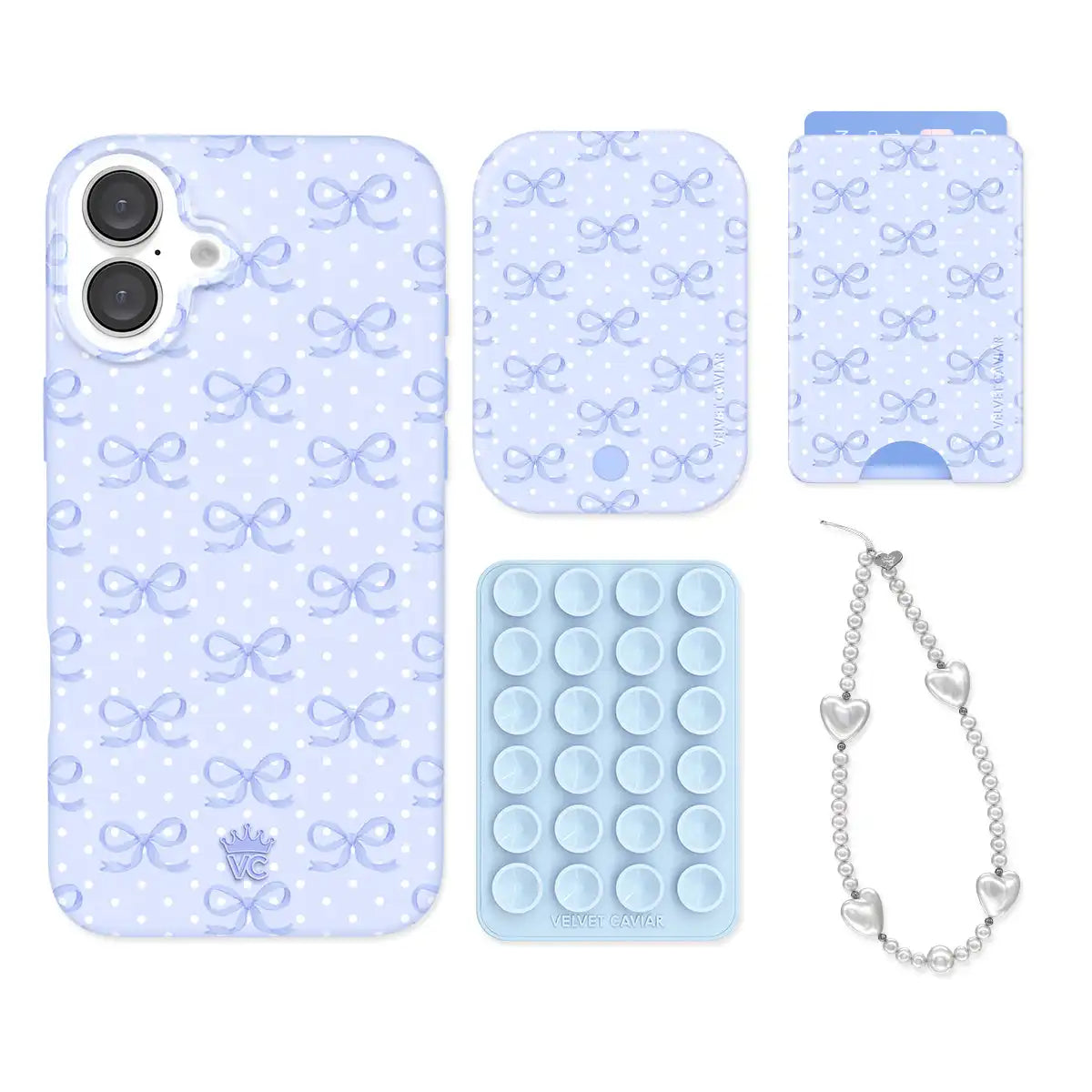 Lovely Blue Bows iPhone Bundle Set - Wallet