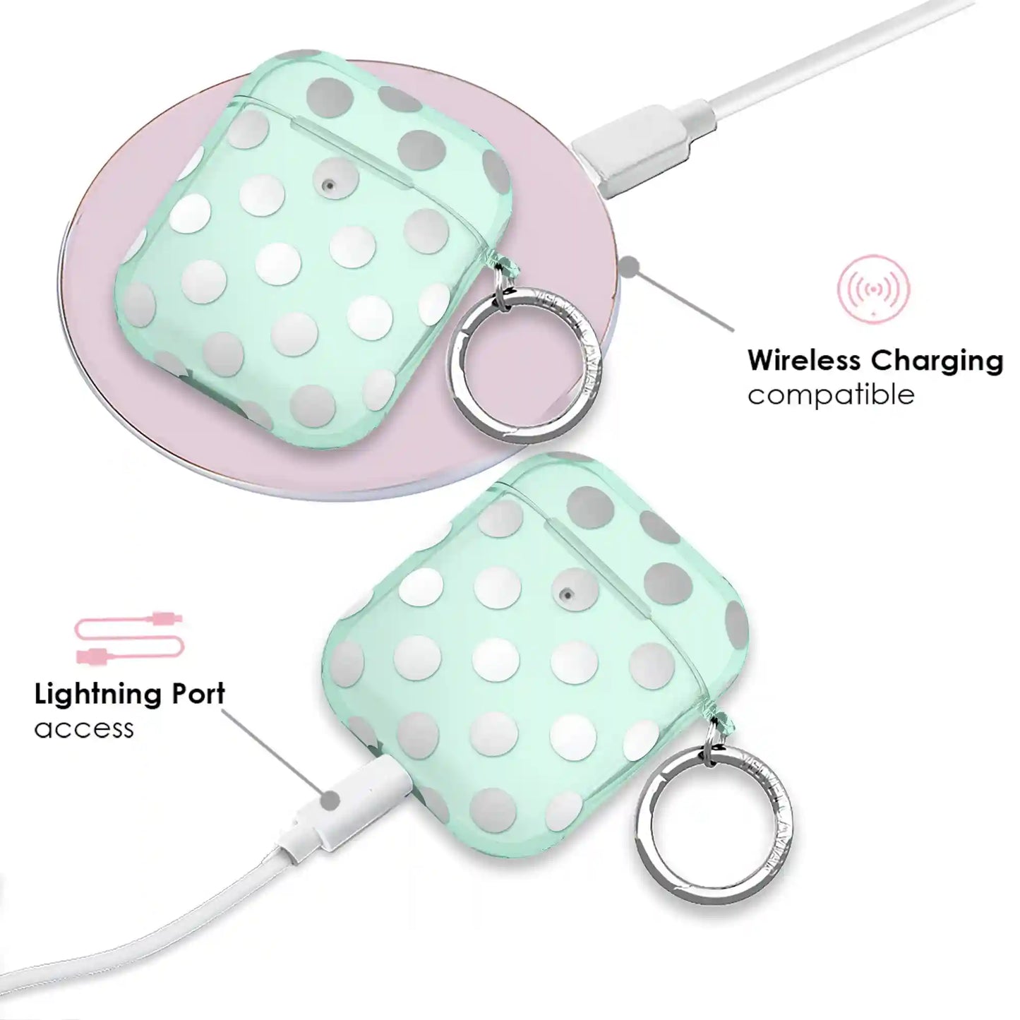 Mint Chrome Polka Dot AirPod Case