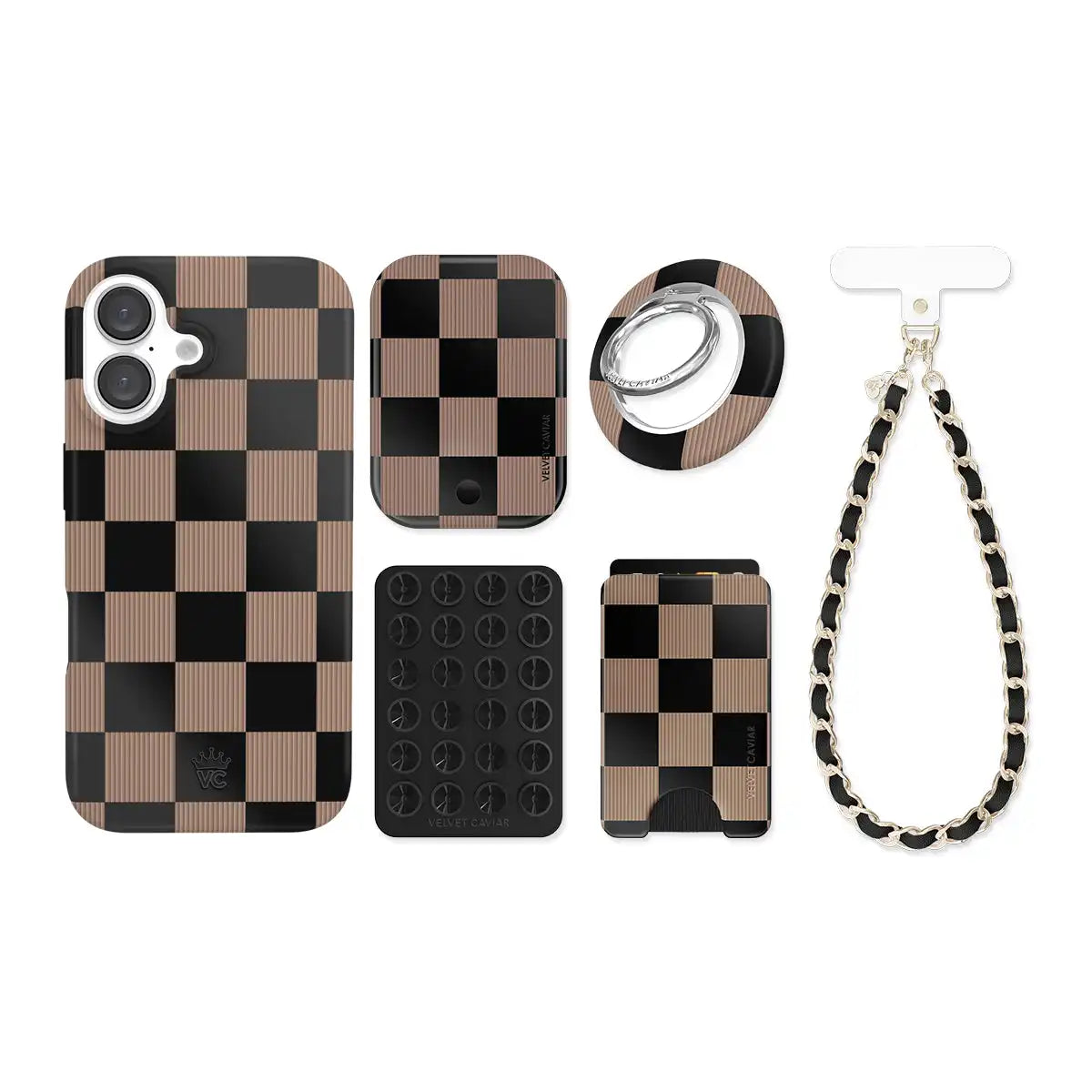 Mocha Vibe Checkered iPhone Bundle Set