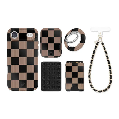 Mocha Vibe Checkered iPhone Bundle Set