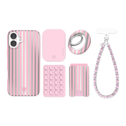 Pink Chrome Stripes iPhone Bundle Set