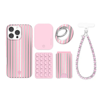 Pink Chrome Stripes iPhone Bundle Set