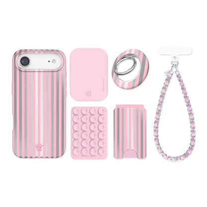 Pink Chrome Stripes iPhone Bundle Set
