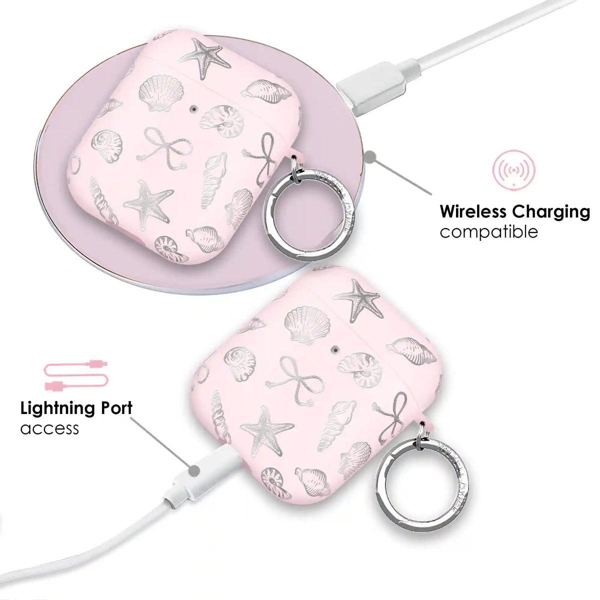 Pink Coastal Seashells AirPod Case