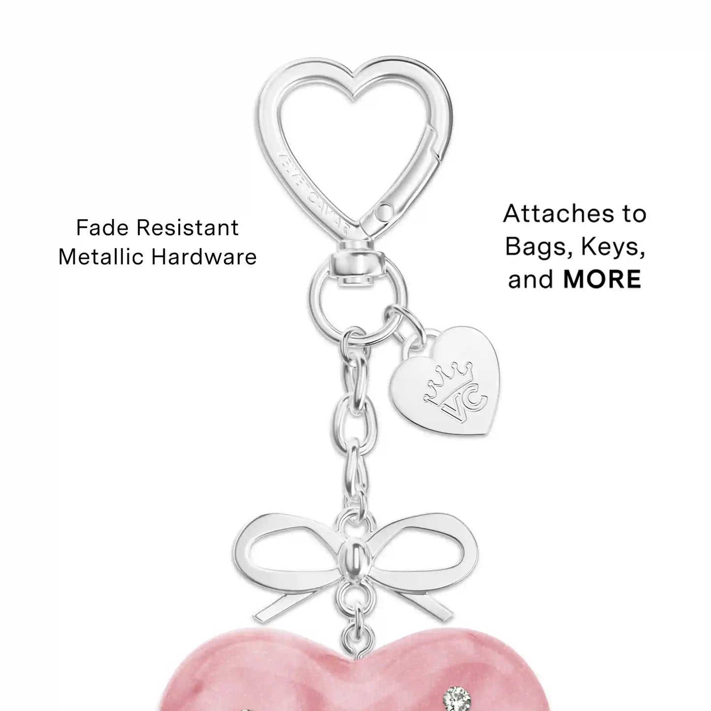 Pink Crystal Heart Bag Charm