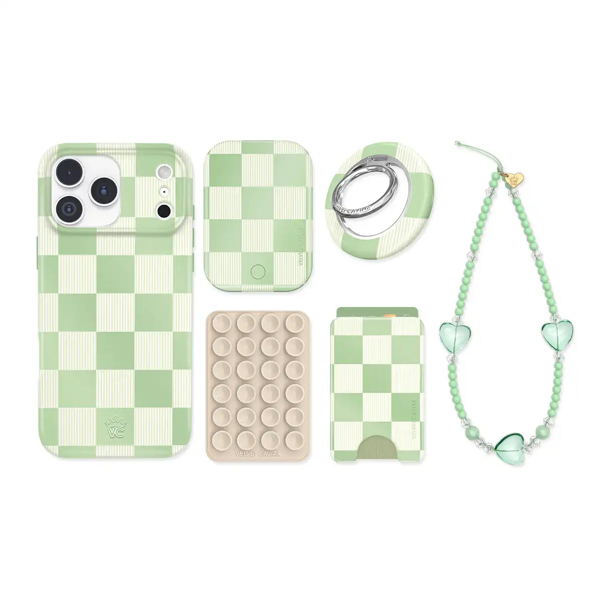 Pistachio Vibe Checkered iPhone Bundle Set