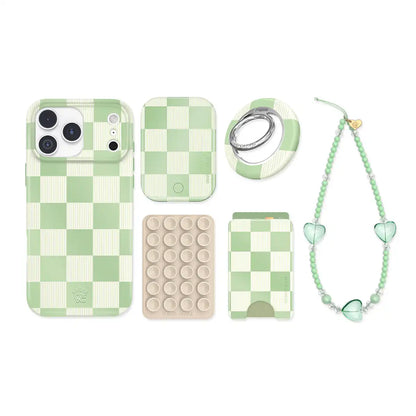 Pistachio Vibe Checkered iPhone Bundle Set