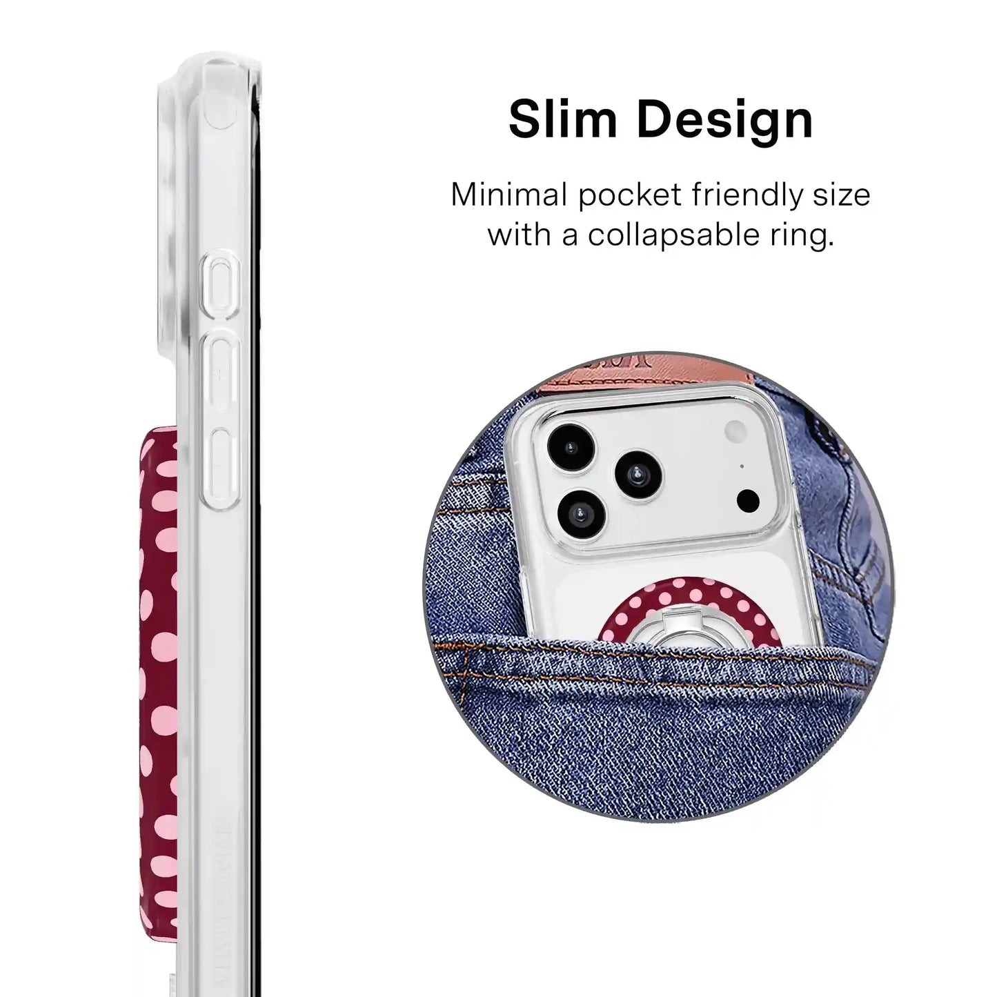 Raspberry Polka Dot MagSafe Grip Ring