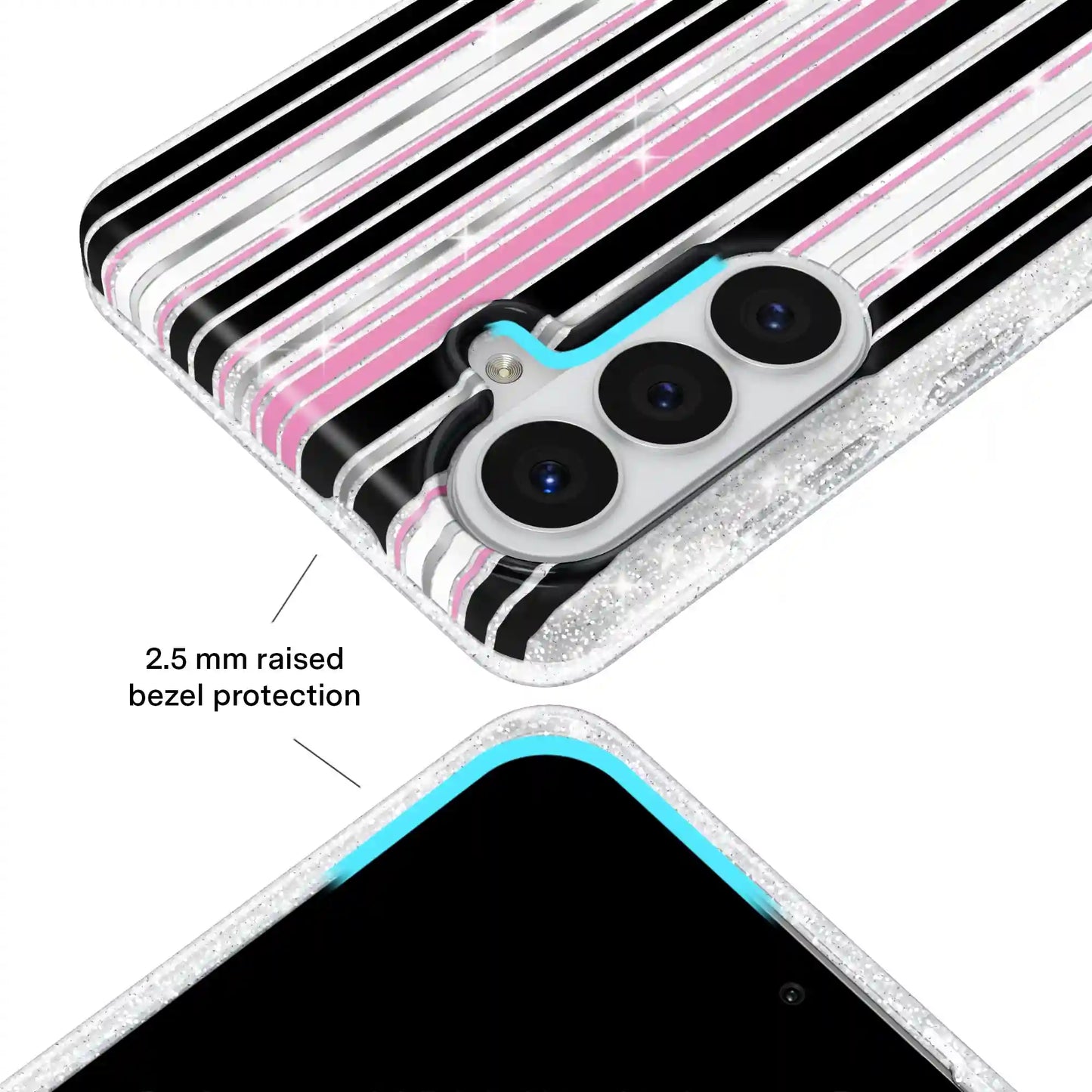 Pretty Punk Stripes Glitter Samsung Case