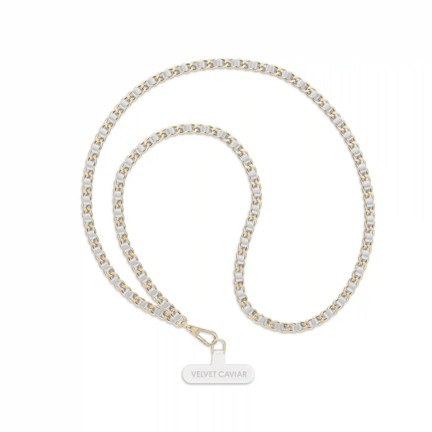 Silver Leather Chain Phone Crossbody Strap