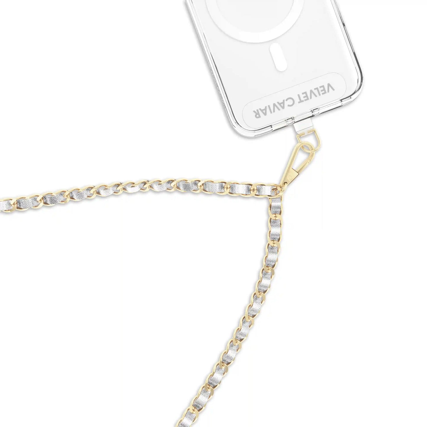 Silver Leather Chain Phone Crossbody Strap