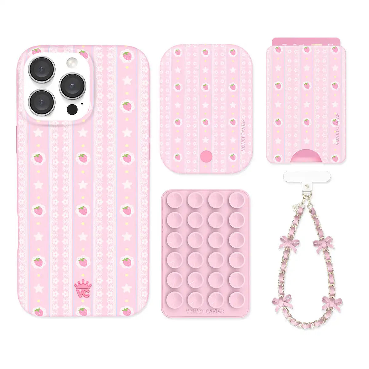 Strawberry Macaron iPhone Bundle Set - Wallet
