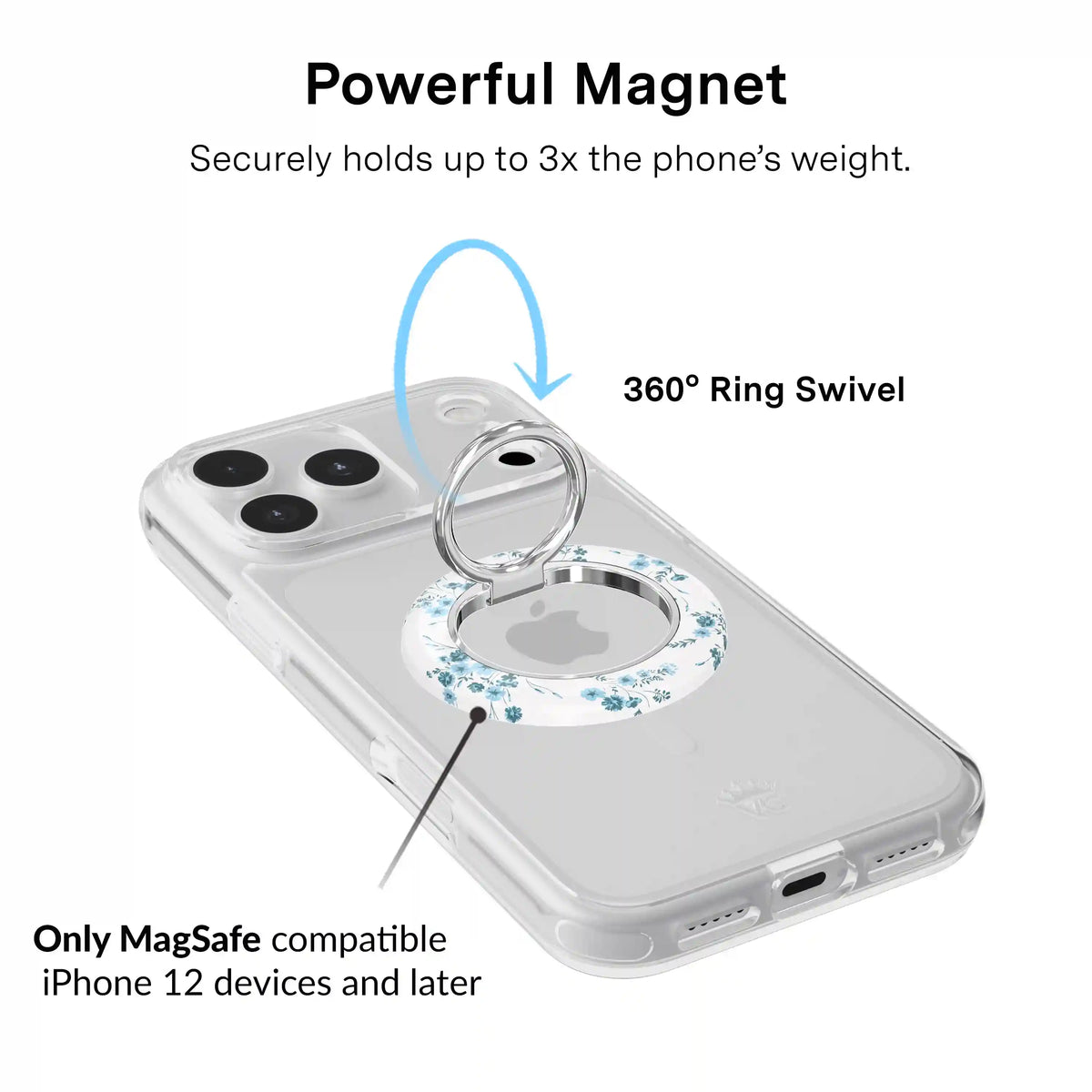 French Blue Floral MagSafe Grip Ring
