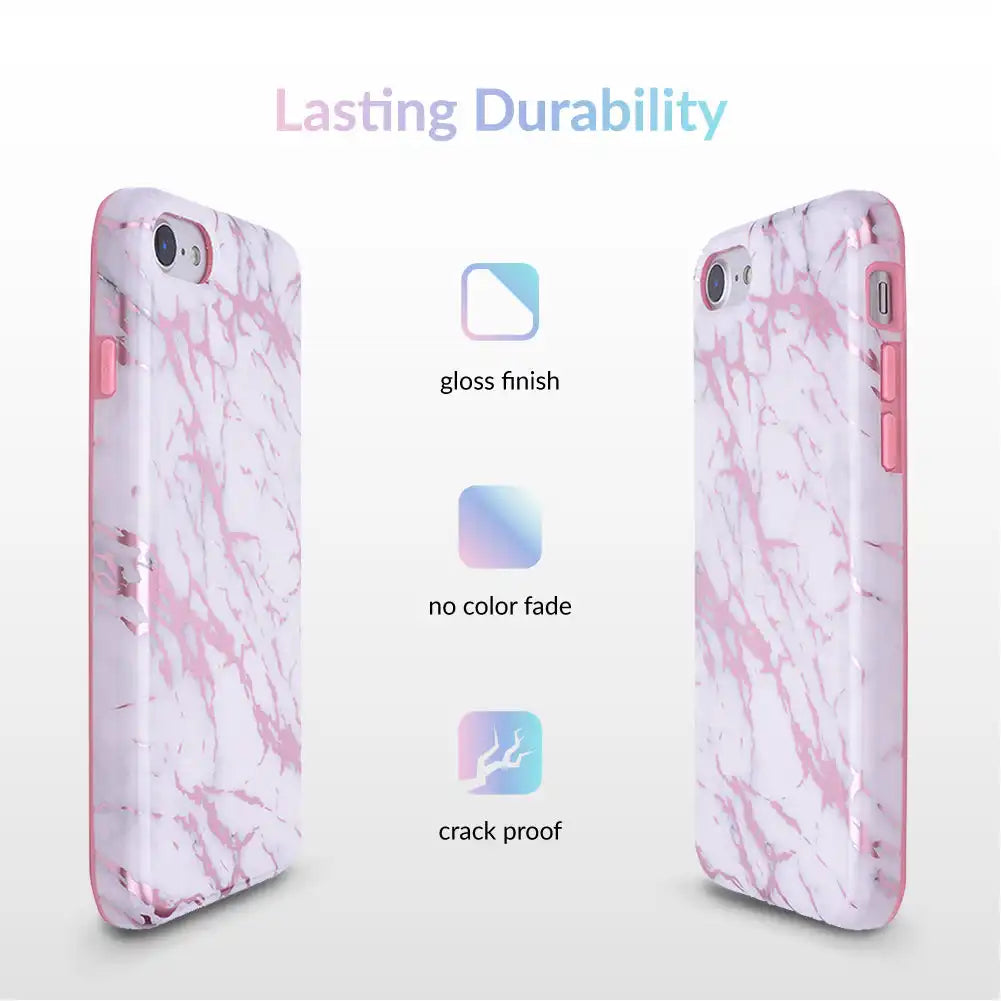 White Marble Pink Chrome iPhone Case