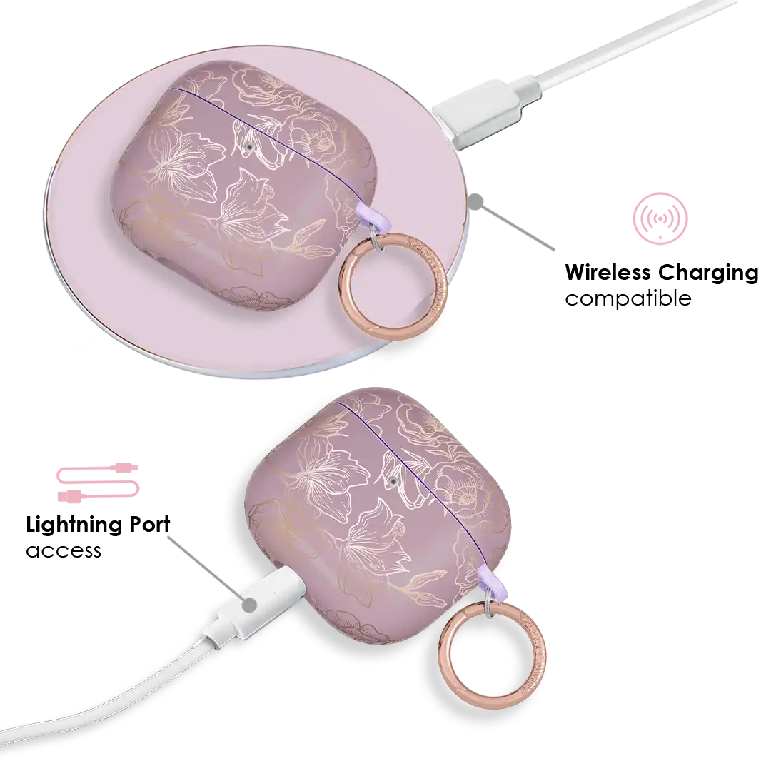 Dusty Rose Chrome Floral AirPods Case