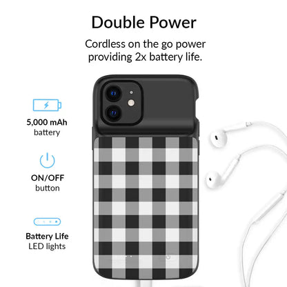 Black Gingham iPhone Charging Case