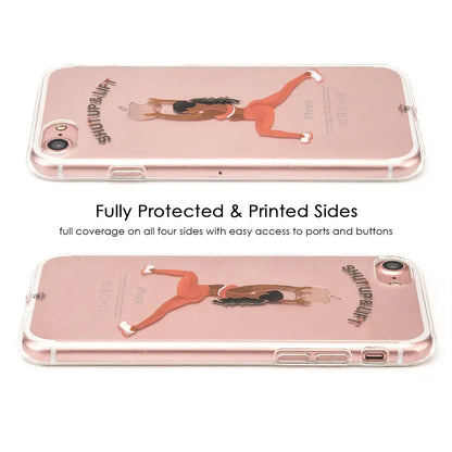 Shut Up & Lift iPhone Case Black Hair Pink Pants