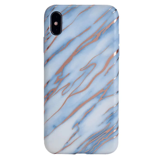 Sky Blue Rose Gold Chrome Marble iPhone case