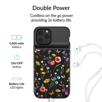 Black Wildflower iPhone Charging Case