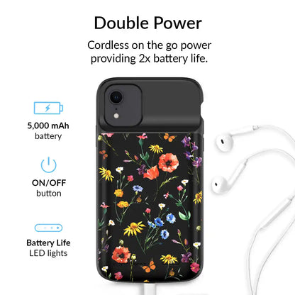 Black Wildflower iPhone Charging Case