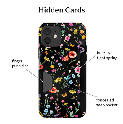 Black Wildflower iPhone Wallet Case