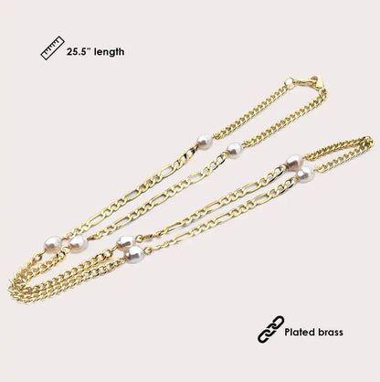 Mask Chain Necklace - 5mm Mixed Pearl in Gold