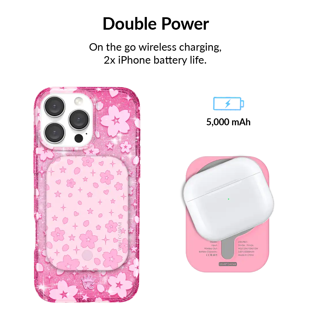 Pink Cherry Blossom Portable MagSafe Charger Power Pack