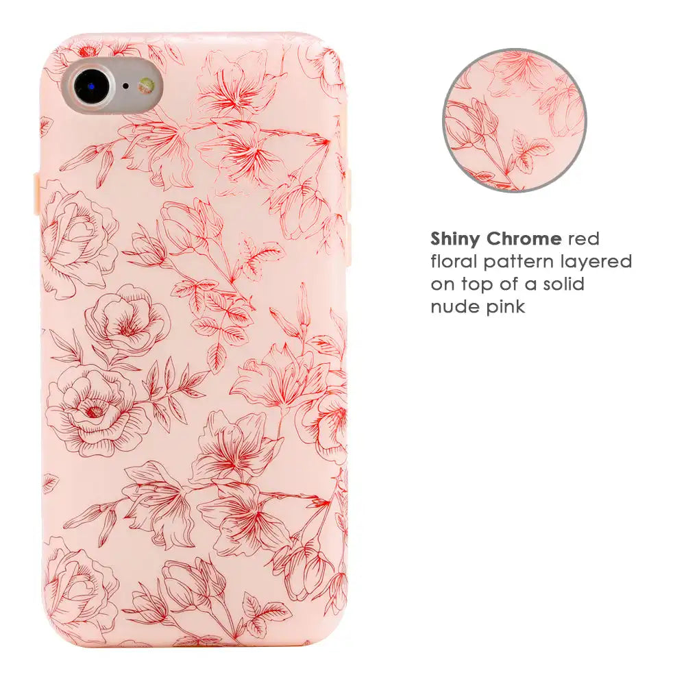 Nude Red Chrome Floral iPhone Case