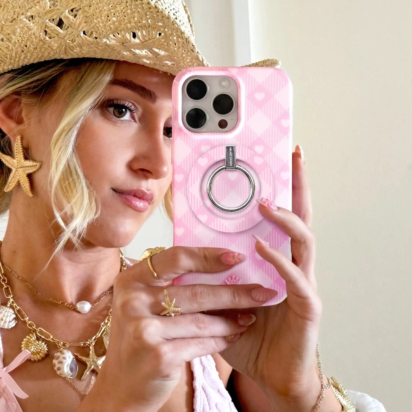 Dolly Pink Gingham MagSafe Grip Ring