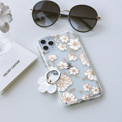 White and Gold Floral Clear iPhone Case