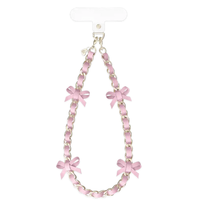 Pink Bow Leather Chain Phone Charm