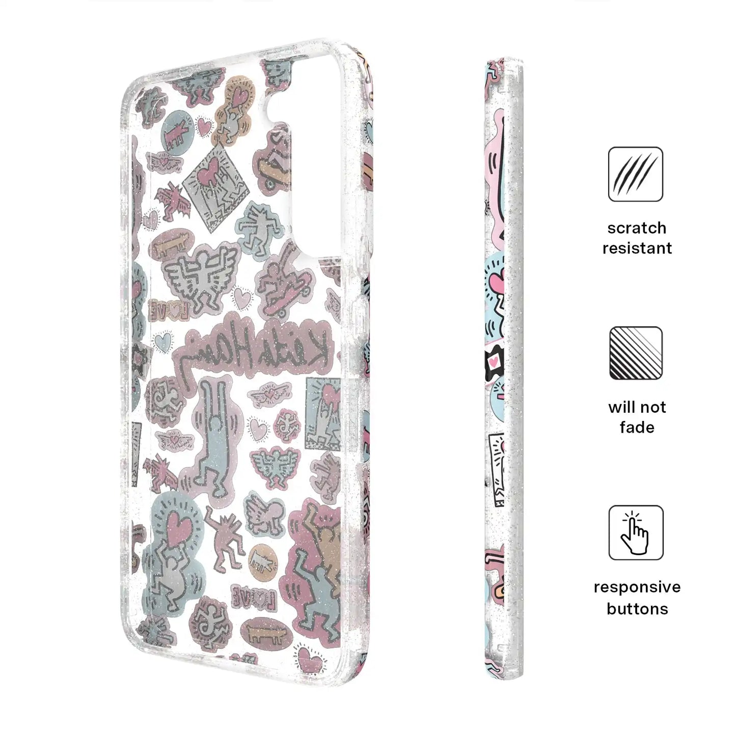 Keith Haring Pastel Glitter Samsung Case