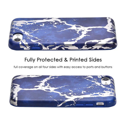 Navy Blue Marble Silver Chrome iPhone Case