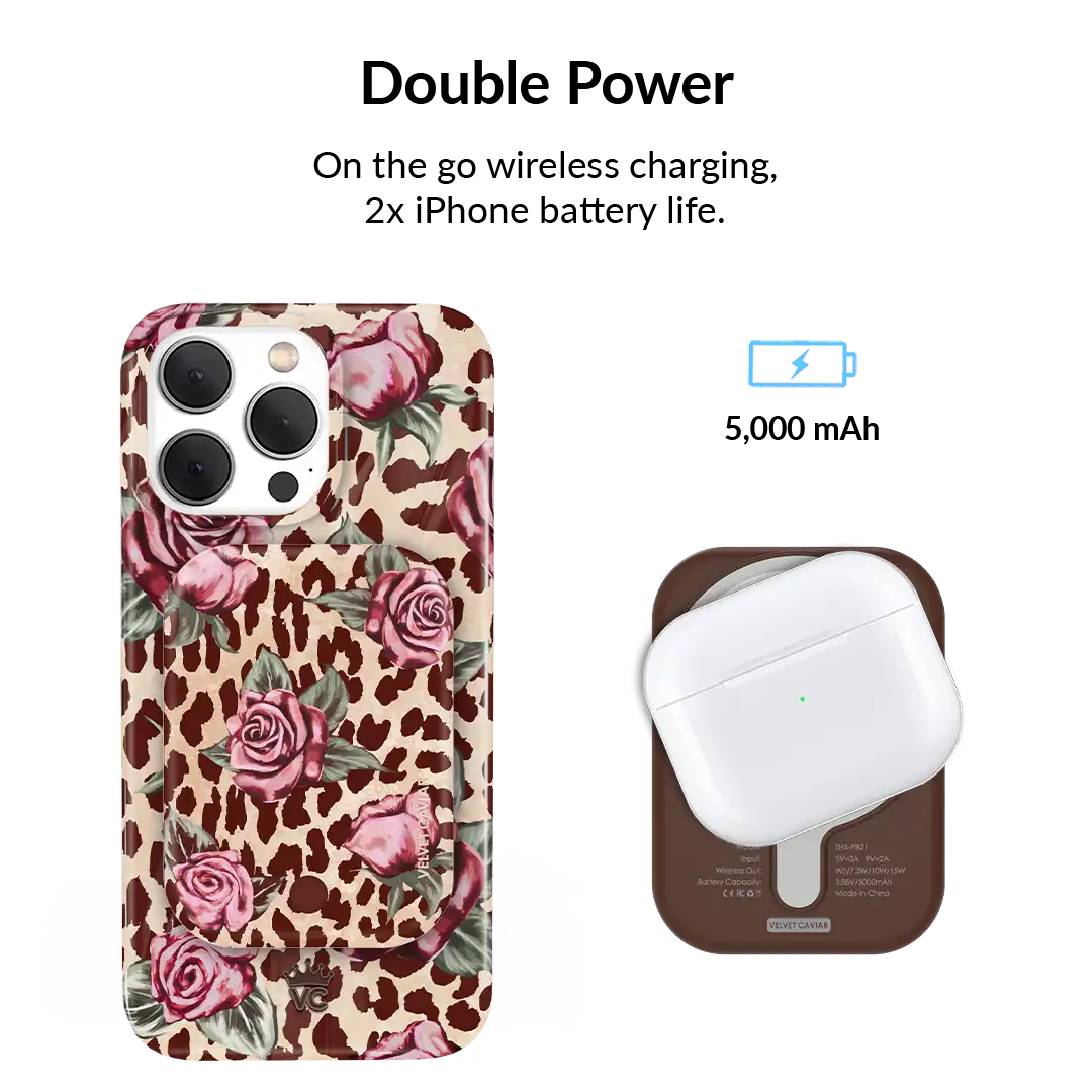 Rosy Leopard Portable MagSafe Charger Power Pack