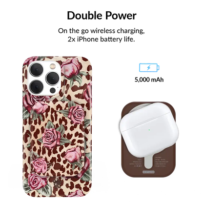 Rosy Leopard Portable MagSafe Charger Power Pack