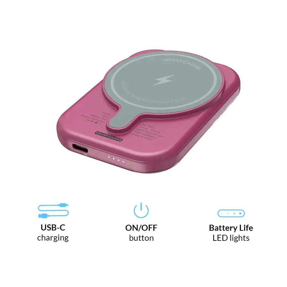 Pink Ruby Leopard Portable MagSafe Charger Power Pack