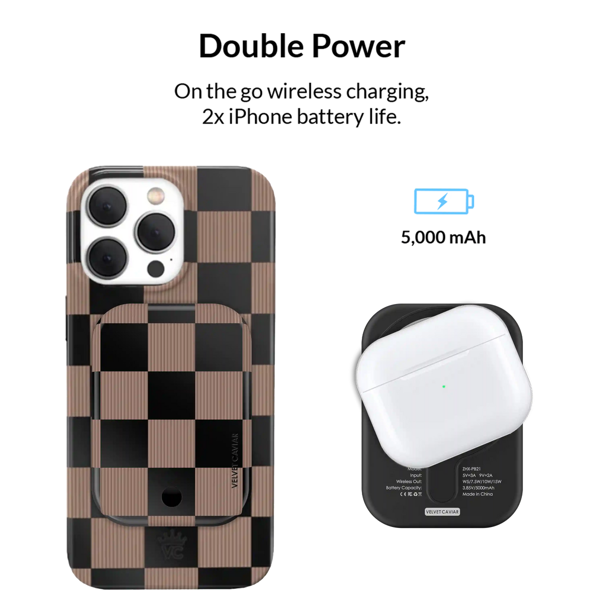 Mocha Vibe Checkered Portable MagSafe Charger Power Pack