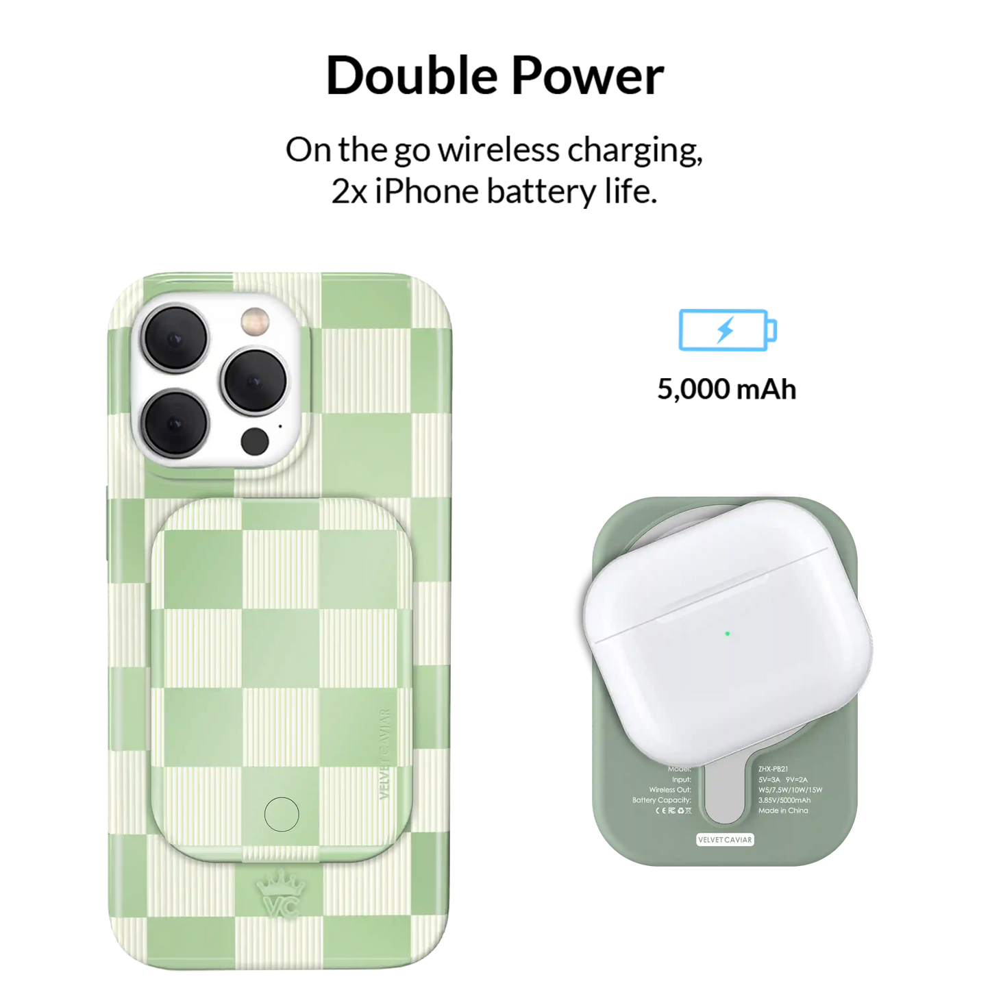 Pistachio Vibe Checkered Portable MagSafe Charger Power Pack