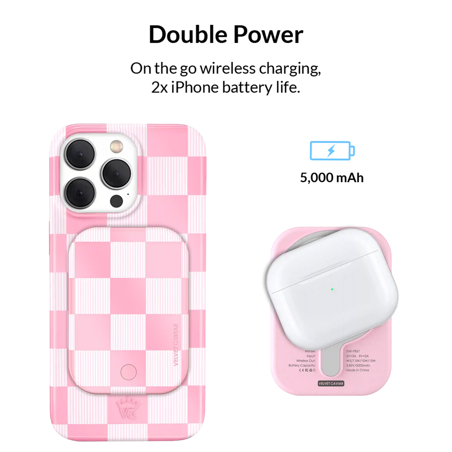 Pink Vibe Checkered Portable MagSafe Charger Power Pack