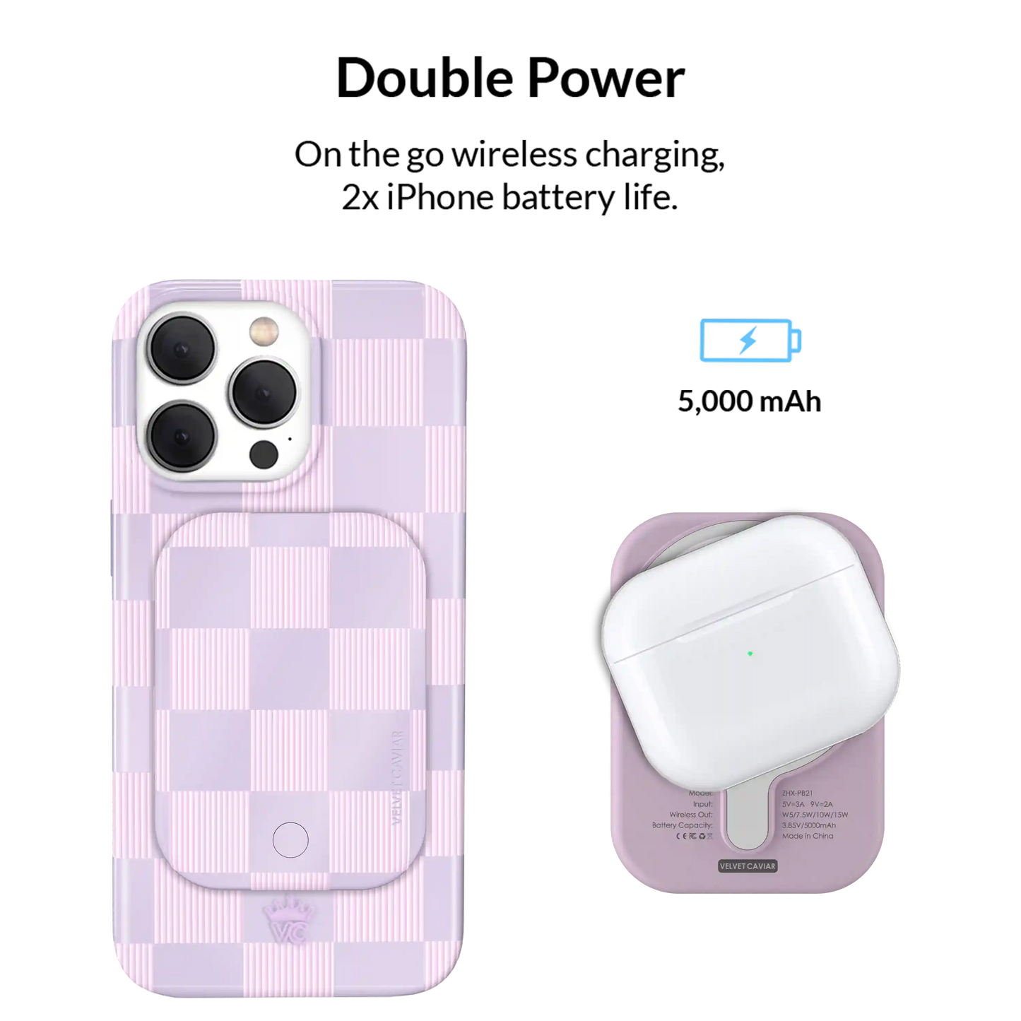 Lilac Vibe Checkered Portable MagSafe Charger Power Pack