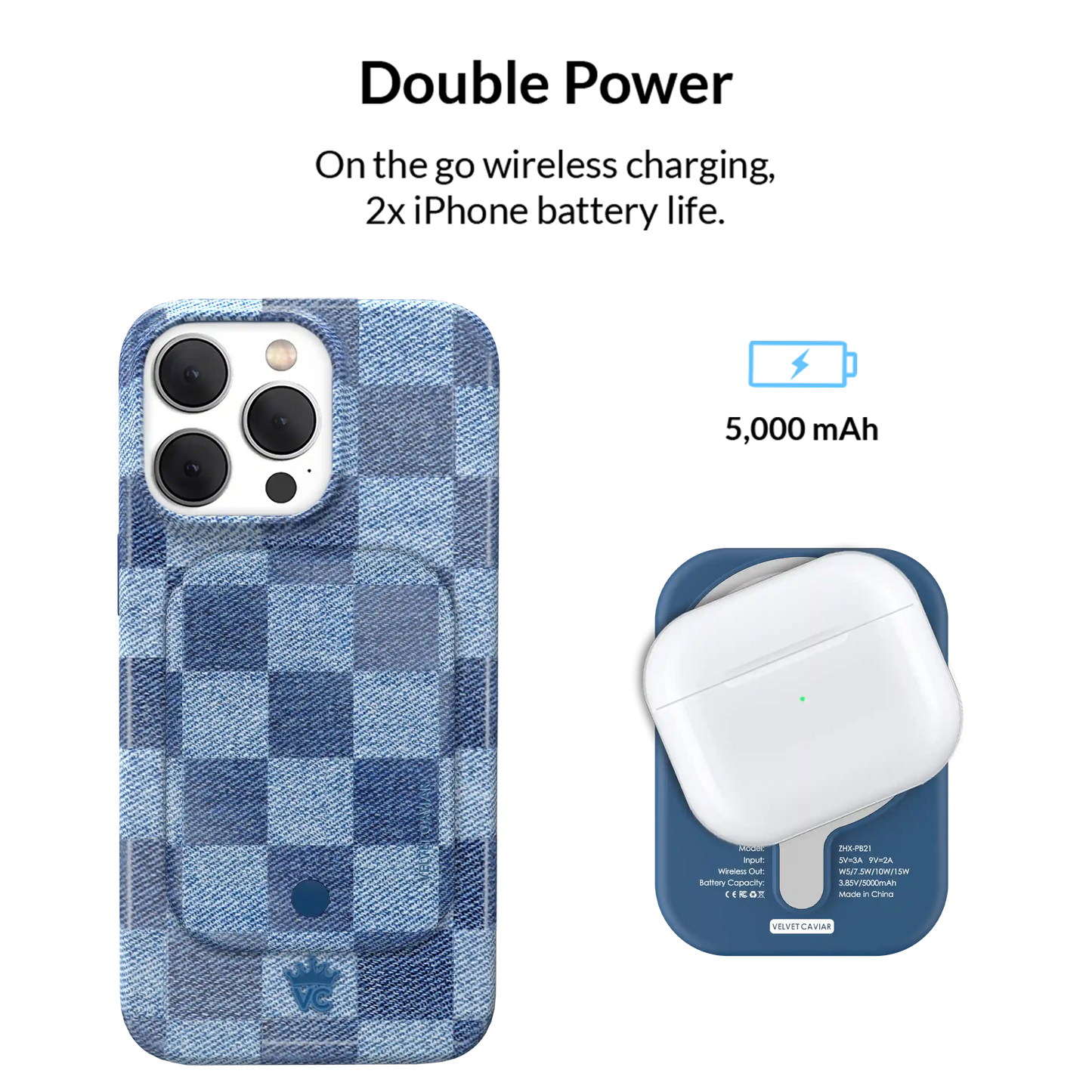 Denim Vibe Checkered Portable MagSafe Charger Power Pack