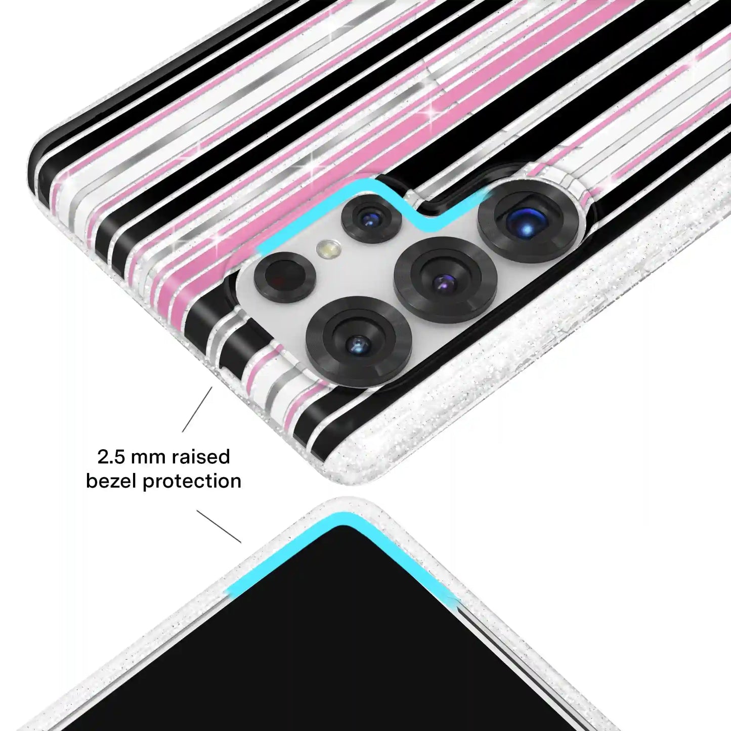 Pretty Punk Stripes Glitter Samsung Case