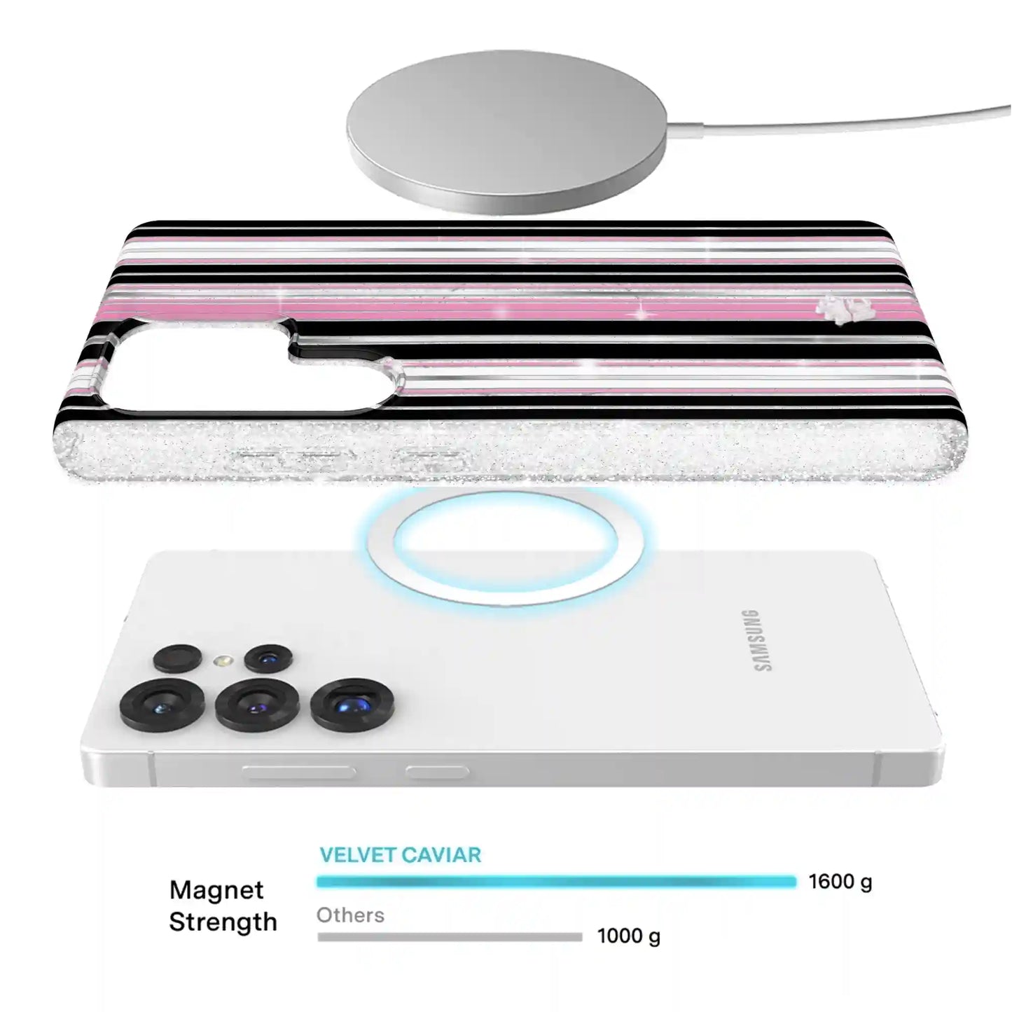 Pretty Punk Stripes Glitter Samsung Case