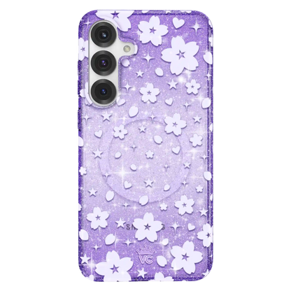 Lavender Cherry Blossom Glitter Samsung Case